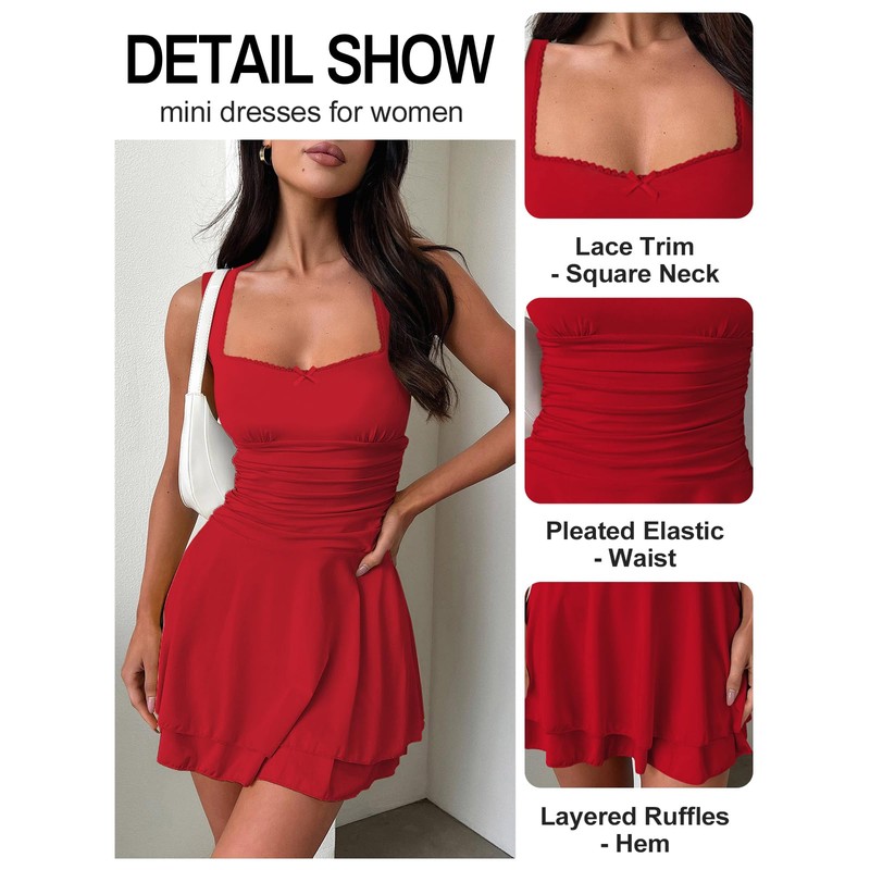 MIYIEONZ Women's Square Neck Ruffle Hem Mini Dresses for Women