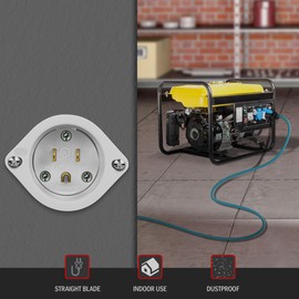 ENERLITES Straight Blade Flanged Inlet, NEMA 5-15, 15A 125VAC, Commercial & Industrial Grade, 2 Pole, 3 Wire, UL Listed, 66203-W, White