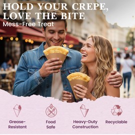 Friteshop Eco Kraft French Crepe Holder - Large Size – Perforated, Disposable Wrapper for Crepes – Hot and Cold Crepe, Heavy-Duty, Grease-Resistant Takeaway Food Packaging - 100Pck