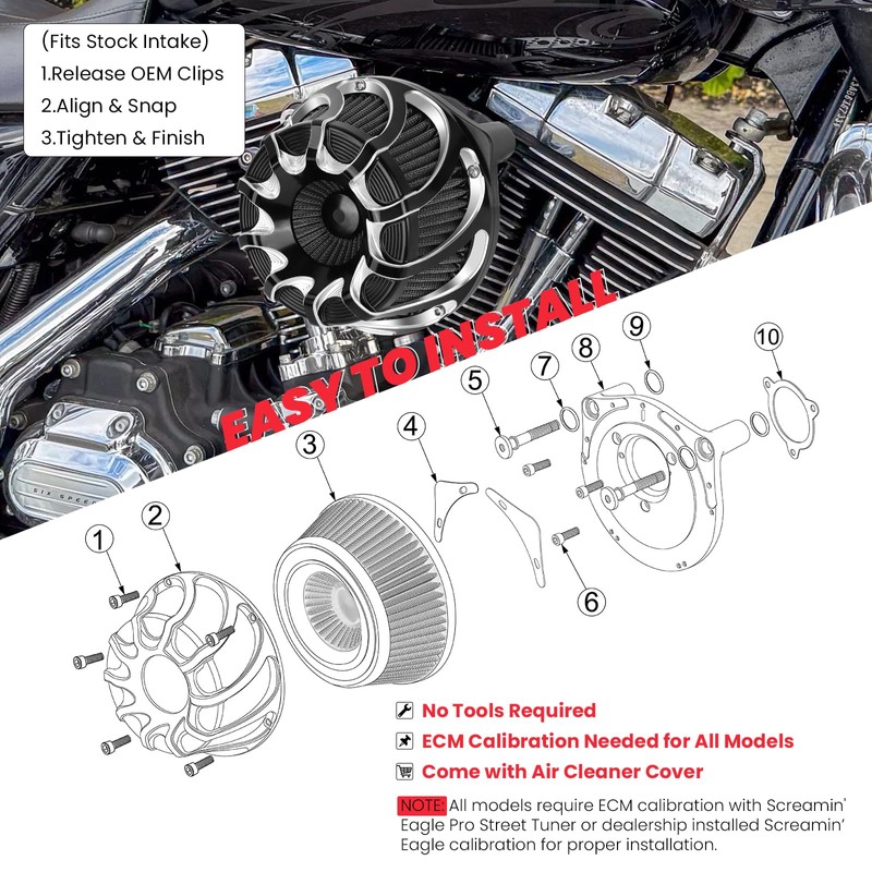 kekykm Twin Cam Air Cleaner Intake Filter Kit For Harley