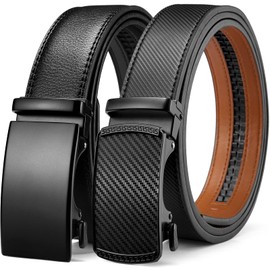 BOSTANTEN Men's Leather Belt with Ratchet Automatic Buckle Business Suit Belt Width 35 mm, Size Adjustable, B-008-black+black