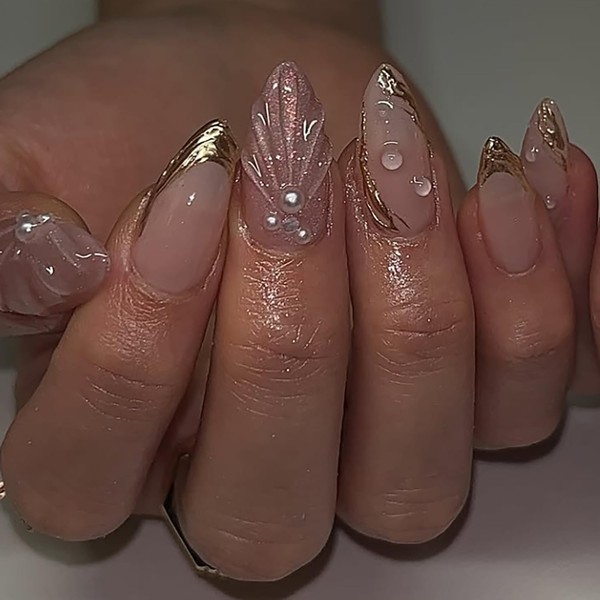 Press on Nails Medium Almond Nails Press Ons Glitter Pink