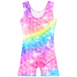 TFJH E Girls Leotard Gymnastic Apparel with Shorts Athletic Dancewear Unitard Rainbow Scale 140