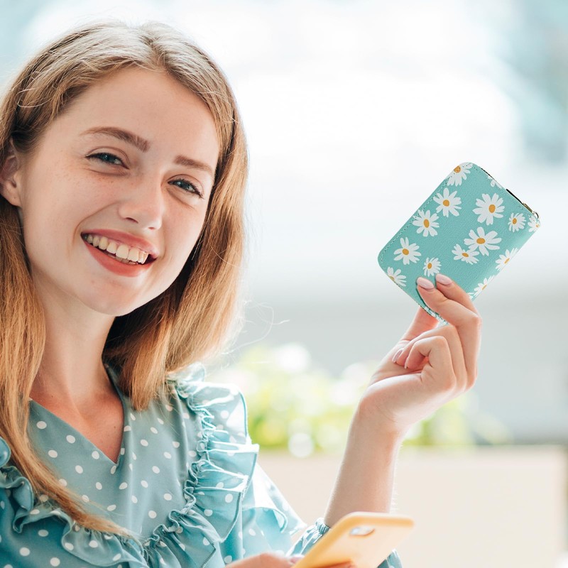 AfitLulu Credit Card Holder for Women, RFID-Blocking Daisy Prints Card