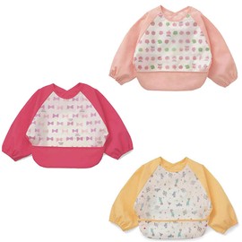 nullie Baby Food Apron Long Sleeve Baby Apron Baby Waterproof Smock Meal Apron (Red/Pink/Yellow)