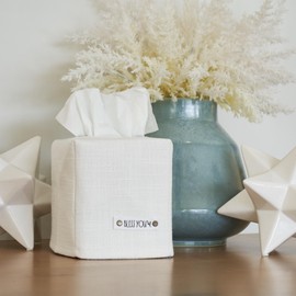 Stylish Tissue Box Cover - This White Linen Holder Instantly Covers Your Square Tissue Boxes - The Perfect Cube Cover for Your Bathroom and Home