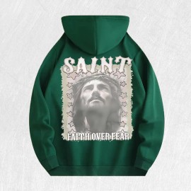 Saint Faith Over Fear Graphic Hoodie 100% Cotton US Warehouse 6 ColorsColor: Army Green, Size: S