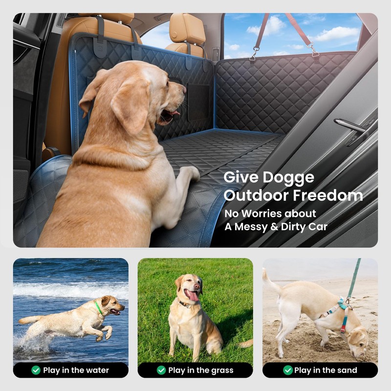 REEVAA Dog Car Seat Cover for Back Seat, Hard Bottom