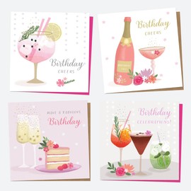 Birthday Cards For Her - Drinks - Birthday Cheers - Pack of 4 (50 0009)