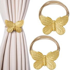 Dalababa Magnetic Curtain Tiebacks, 1 Pair Resin Drapery Holdbacks, Retro Curtain Tie Backs Rope Holder Straps Buckles for Cafe Balcony Home Decor (Gold Butterfly)