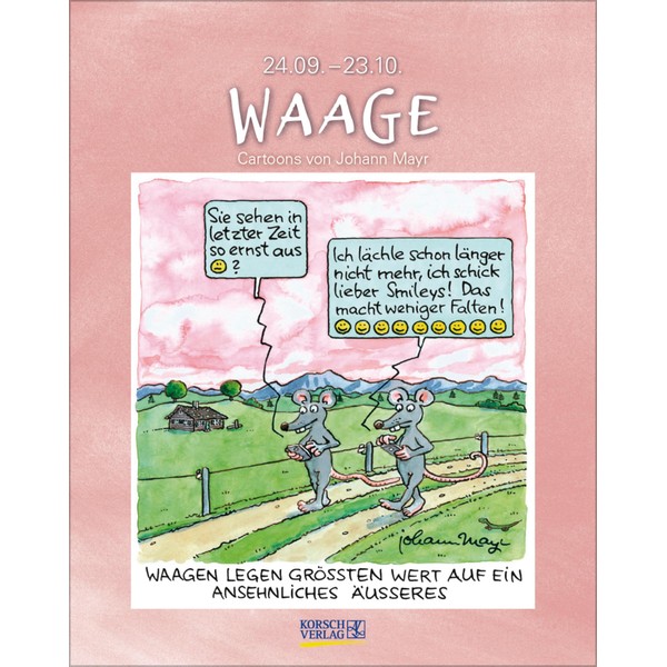 Waage 2026: Sternzeichenkalender-Cartoonkalender als Wandkalender im Format 19 x 24