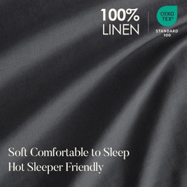 DAPU Pure Linen Sheets Set, 100% French Linen from Normandy, Breathable and Durable for Hot Sleepers, 4 Pcs Set - 1 Flat Sheet, 1 Fitted Sheet, 2 Pillowcases (Dark Gray, California King)