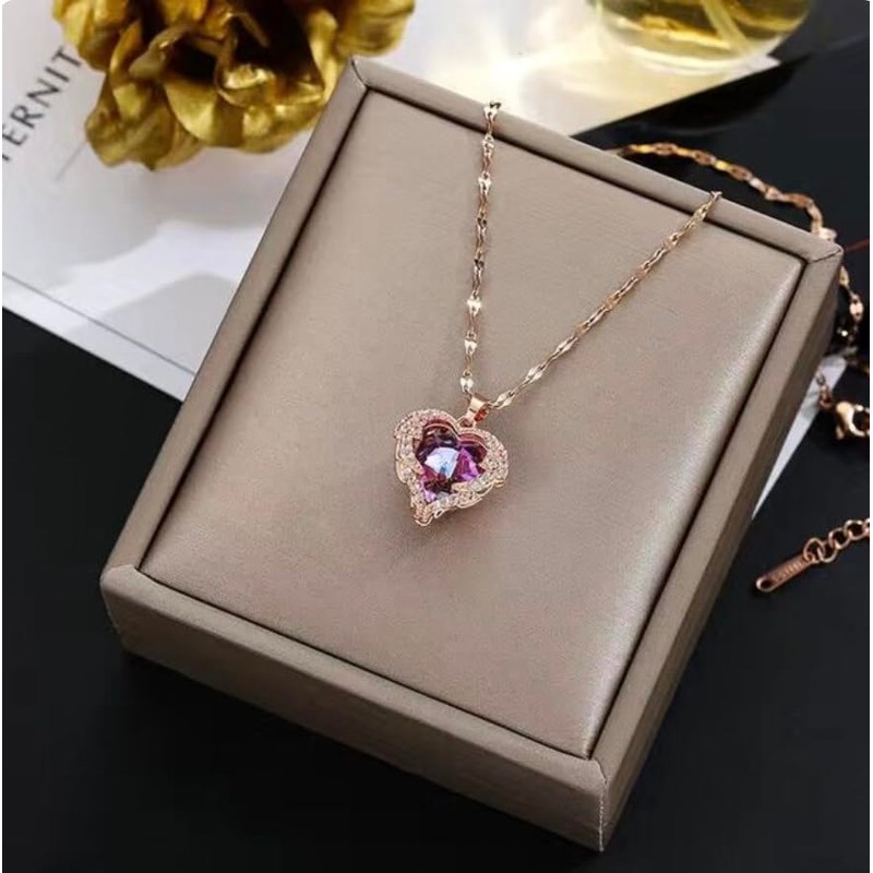 Collar mujer oro rosa corazón elegante dije colgante chapado en