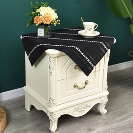 NEWISHER Rustic Farmhouse Embroidered Square Tablecloth Jacquard Striped Table Cloth Linen Washable Dining Table Cover Kitchen Dining Home Decoration Black 24x24 inch