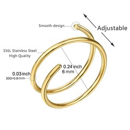Decentraland Stainless Steel Spiral Nose Ring, Double Hoop Nose Ring, Single Pierced Nose Piercing for Women, Hypoallergenic, Stainless Steel