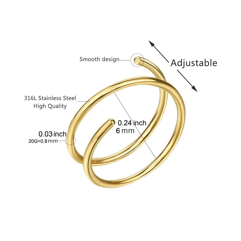 Decentraland Stainless Steel Spiral Nose Ring, Double Hoop Nose Ring,