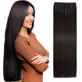 Clip in Hair Extension, MY-LADY Long Straight 12 PCS 22 Clips Full Head Synthetic Clip on Hair Extension Real Thick Hair Extensions Hairpieces，22inch 180g Dark Brown