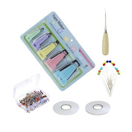Upgrade 5 Size Bias Tape Maker Set Fabric Tape Sewing Quilting Bias Binding Maker Come with 50pcs Quilting Pins and Hot Tape,Suitable for Fabric DIY,Woven Fabric Sewing Easy,Quick,Precise. (A)