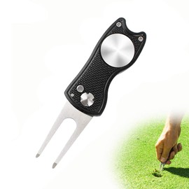 YFFSFDC Golf Fork Folding Golf Fork Repair Fork Portable Zinc Alloy Golf Equipment Accessories Gift Pack of 1 (Black)