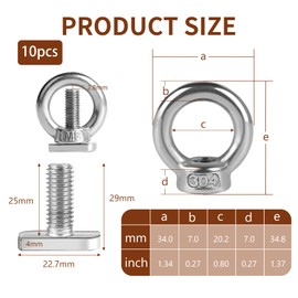 EXLECO Pack of 10 M8 Ring Nuts M8 x 25 mm Hammer Head Screws Stainless Steel Eye Bolts Eye Screw Eyelets Stainless Steel Eye Nut Plant Holder Lashing Eyelets for Trailers Greenhouse Cucumbers Trellis