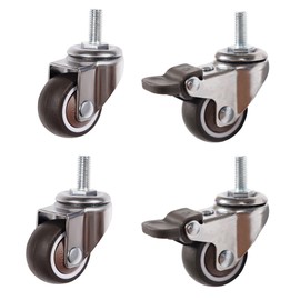 Kozuoan Mini Furniture Castors, Threaded Rod M8 x 20 mm, Low Profile Rubber Swivel Castors, Suitable for Small Trolleys, Furniture, Shelves, Set of 4, Load Capacity 80 kg (38 mm, 2 without Brakes + 2