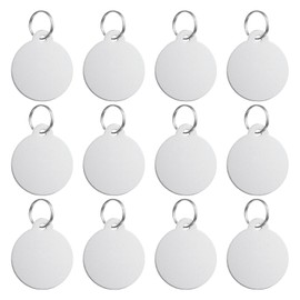 PATIKIL Aluminum Stamping Blanks 1.4 x 1.3 Inch, 12Pcs Round Metal Engraving Blank Discs ID Name Tags Dog Tag with Key Rings for DIY Craft Engraving, Silver Tone