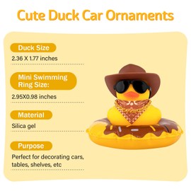 wonuu Rubber Duck Car Decorations Cute Car Accessories Dashboard Car Ornament with West Cowboy Hat Swim Ring Colour Necklace and Sunglasses,D_Brown hat Gold Chain