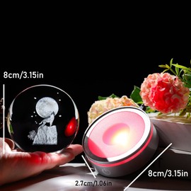 Arikyrist 3.15in. 3D Wolf Crystal Ball Gifts for Women Men, K9 Crystal Decorative Ball Engraved Wolf Figurine Paperweight with LED Light Base for Home Office Decoration for Birthday Christmas