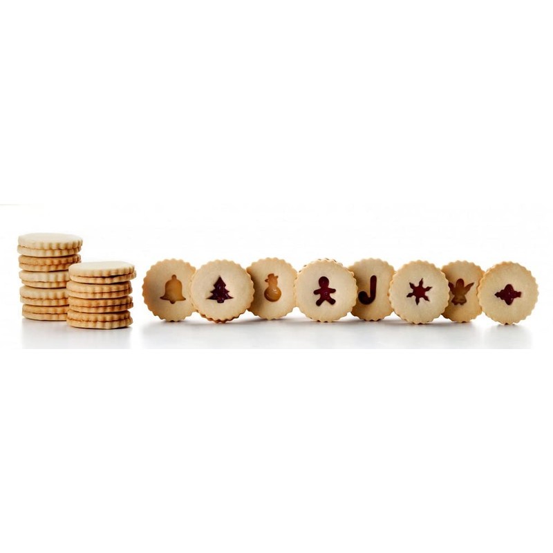 Ibili Linzer Cookie Set Christmas with 8 Cutters, Silver/Transparent/Red, 13