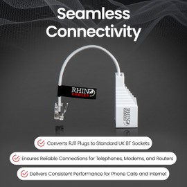 rhinocables RJ11 to BT Socket Adapter - Phone to Ethernet - Universal Compatibility for Phones, Modems, Routers & Printers. Durable Connector for Seamless Calls & Fast Internet (Pack of 2)