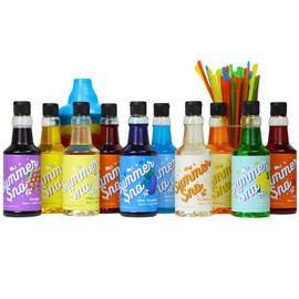 Snow Cone Syrup Bulk Party Pack - 10 Summer Sno 16oz Flavors with 100 4oz Flower Cups and 100 Straws