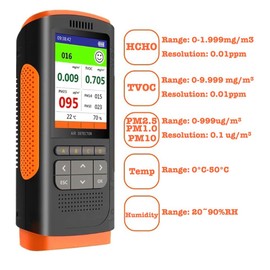 Air Quality Monitor, Indoor Air Quality Tester, Multifunctional Accurate HCHO Formaldehyde TVOC PM2.5 PM1.0 PM10 Detector, Real Time Temperature Humidity Meter