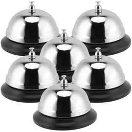 6 Pack Stainless Steel Reception Bell, YUENPUN Service Bell Counter, Metal Reception Call Bell, Restaurant Table Ring Bell for Waiters, Desks, Bars, Hotels, Schools, Homes, 8.5 x 6cm, Silver