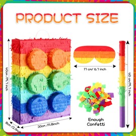 PullCrease Building Blocks Piñata Bundle Includes Fiesta Piñata with Blindfold Bat Stick Confetti 16 Inch Party Piñatas for Birthday Party Kids Mexican Cinco De Mayo Supplies Set of 4