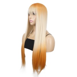 Onemily Long Orange Wigs for Women 24 Inch Orange Wig with Bangs Natural Soft Synthetic Heat Resistant Fiber Wigs Hair for Daily Party Use