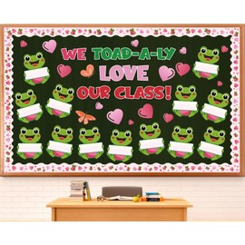 Valentine's Day Frog Bulletin Board Classroom Decorations Frog Name Tags Butterfly Heart Accent Cutouts We Toad-a-Ly Love Our Class Valentines Day Classroom Decorations