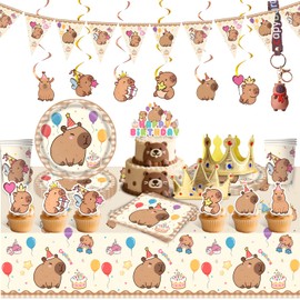 BlinBlin Capy Guinea Pig Birthday Party Tableware Set, Capy Guinea PigParty Decoration, Capy Guinea Pig Party Supplies - for 10 People