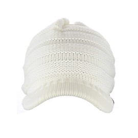 C.C Warm & Thick Cable Knitted Brim Visor Beanie Cap, Ivory
