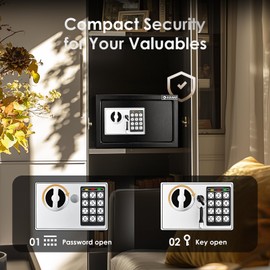 ADIMO Safe Box for College Dorm Room, Money Box with Fireproof Waterproof Bag, Keys & Pass Code & Wall Mount Kits, 0.5 Cubic Feet Hidden Home Safe for Jewelry, Money, and Documents, Home Office, Dorm