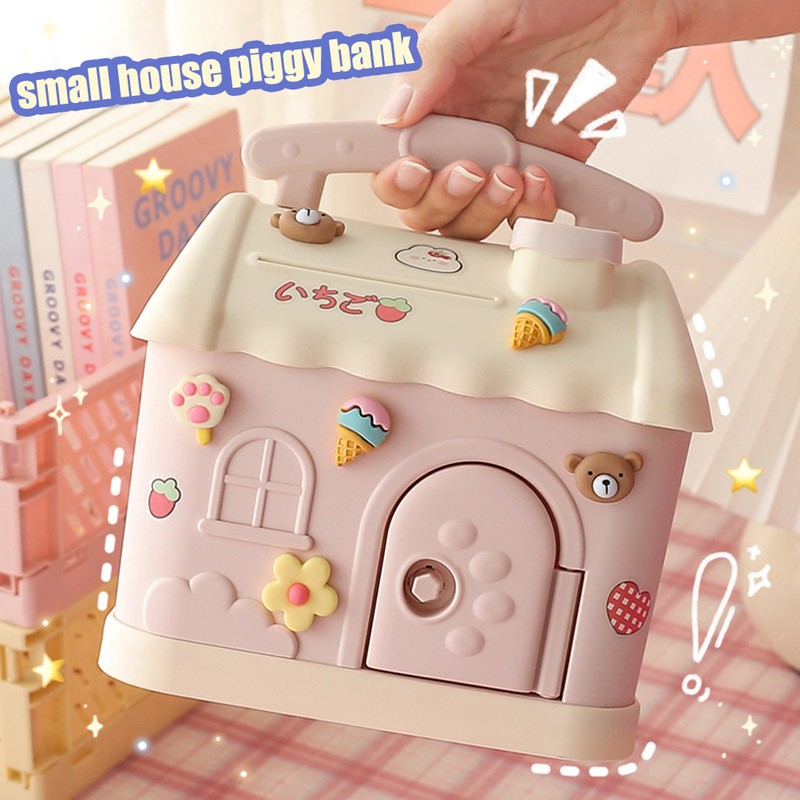 Cartoon House Piggy Bank with 3D Sticker DIY Storage Money