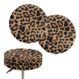 Wanyint Bar Stool Seat Covers Leopard Print Stretch Round Chair Covers for 13-15 Inch Chairs, Fashion Seat Cushions, Saddle Protector Covers, 2 Pack
