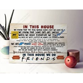 Friends TV Show Quotes Plaque, Family Rules, Present Self standing Wooden Plaque