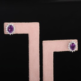 GEMHUB Gemstone Earrings Natural Purple Amethyst 8.55 Carat Oval Cut 925 Silver Stud Earrings For Women