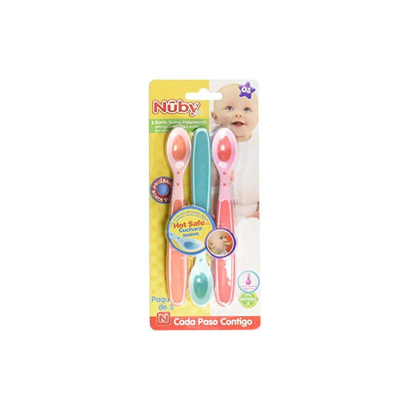 Nuby Cucharas Sensibles al Calor con Punta Suave, 4+ Meses,