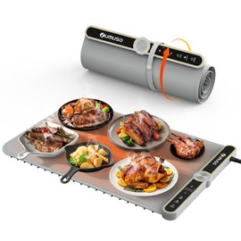 LUMUSO Food Warming Mat, Electric Warming Tray 9 Levels Temp Master 6 Hours Select Child Safety Lock, Buffets Parties Daily Use, Full Surface Rapid Heating Rollable, Silicone Graphene Easy Clean, Gray