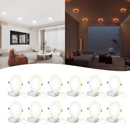 Comiled 12 Pack 6 Inch LED Recessed Ceiling Light with Night Light, 2700K/3000K/3500K/4000K/5000K Selectable, 12W, Dimmable Canless Wafer Downlight, ETL, White