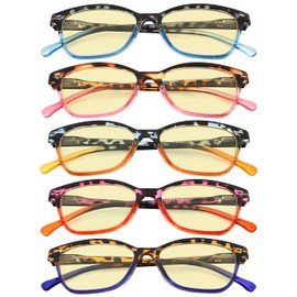 Eyekepper 5 Pack Blue Lens Glasses Women Screen Light Filter Blocking UV Rays Readers for Reading Computer Yellow Tinted +1.50