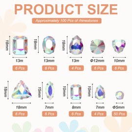 sourcing map 100Pcs Sew on Rhinestones, 7-18mm Mixed Shapes Flatback Glass Crystal Sewing Gems with Silver Claw Prong Setting for Crafts Clothing Shoes Accessories, AB Color(Style 1)