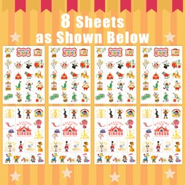 TatoYard Party Bag Fillers for Kids Tattoos, Golden + Glows Temporary Tattoos for Kids Party Favours, Party Supplies Toys for Children Birthday Supplies Decorations(Circus)