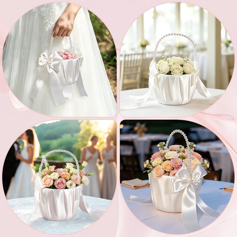 Flower Girl Basket Set of 3, with Pearl Handle &